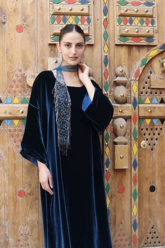 Embroidered Scarf — Teal Blue
