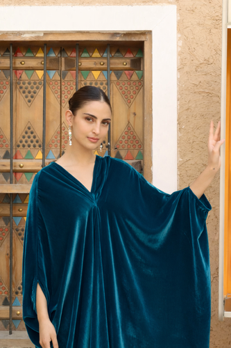 Gathered Velvet — Teal Blue