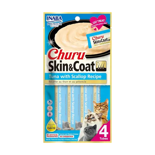 Inaba churu treat for cats skin and coat tuna with scallop 4*14g