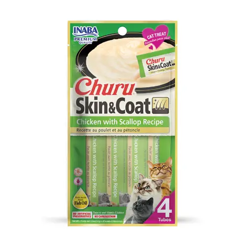 Inaba churu treat for cats skin and coat chicken with scallop 4*14g