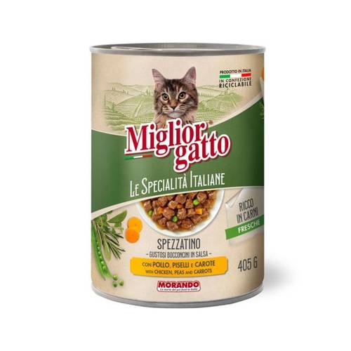 Migliorgatto Italian Can in Sauce – Chicken, Carrots & Peas – 405g
