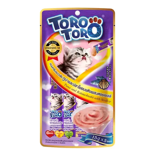 Toro Toro Tuna & Katsuobushi with Scallop Cat Treats - 15g x 5 - Premium Cat Snacks