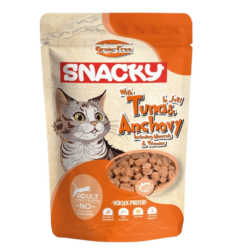 Snacky – Wet Food for Adult Cats with Tuna & Anchovy in Jelly – 85 g