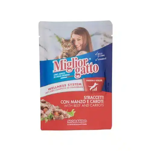 Miglior Gatto Beef Strips and Carrots 100gm Packet