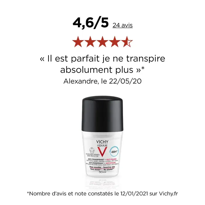 Vichy, Déodorant Homme Anti-Odeurs, Peaux Sensibles, 48h