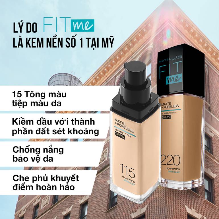 ميبلين, فيت مي كريم اساس, 22spf ماتي + بورليس, - 120