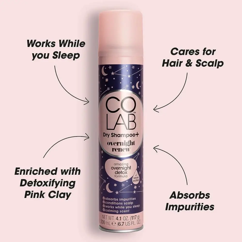 Colab, dry shampoo, overnight, with vitamin E,