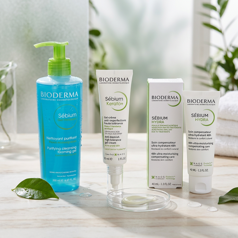 ,Bioderma, skincare, package, for combination, and acne-prone, skin.