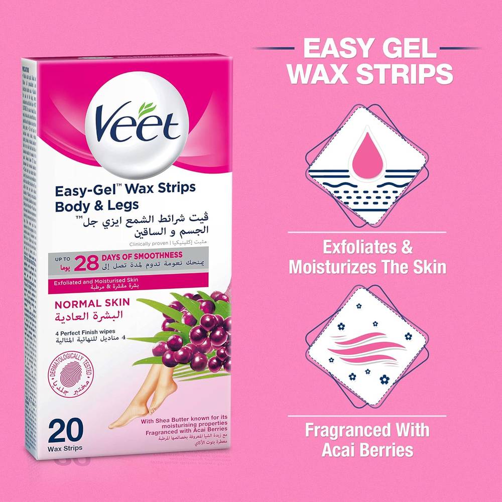 Veet, Wax Strips, Hair Removal, for Normal Skin, - 20 Strips