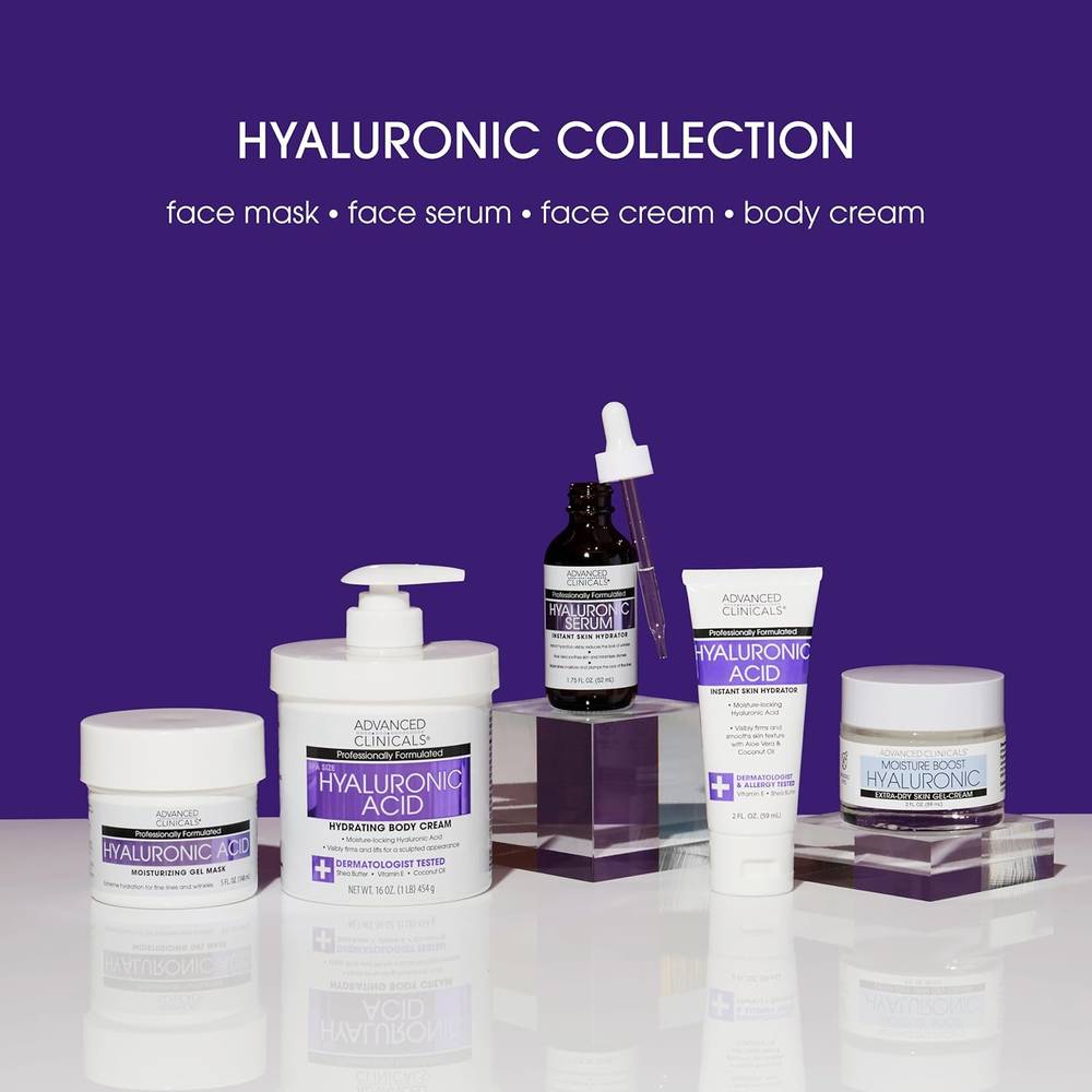 Advanced Clinicals, Cream, Instant Hydrating Skin Moisturizer, with Hyaluronic Acid, - 454g