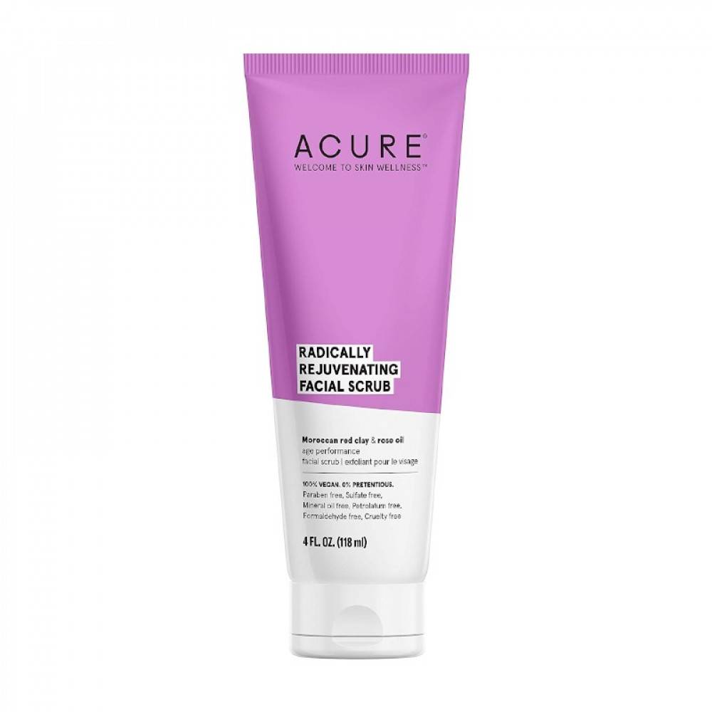 Acure Moroccan red clay scrub to cleanse, sterilize and moisturize the face