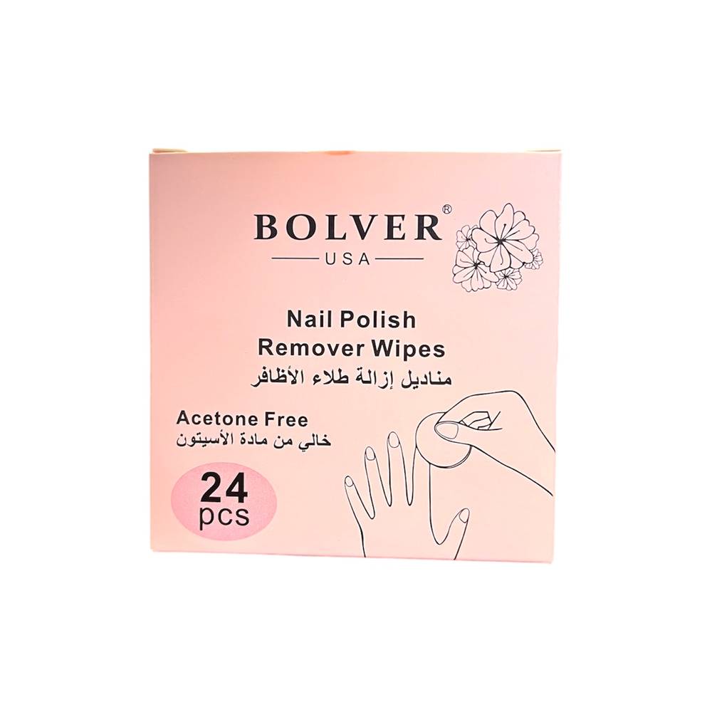 BOLVER, Nail Polish Remover Wipes, Acetone Free - 24 wipes