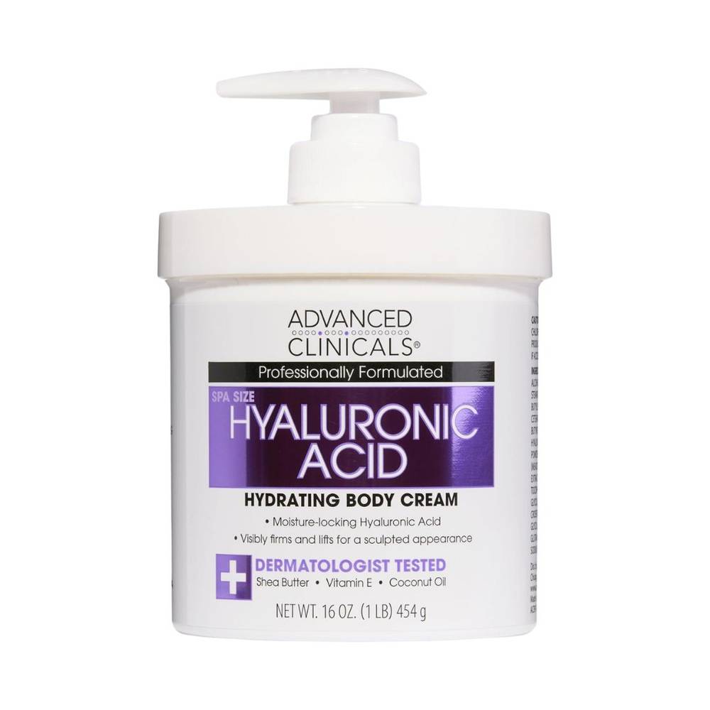 Advanced Clinicals, Cream, Instant Hydrating Skin Moisturizer, with Hyaluronic Acid, - 454g