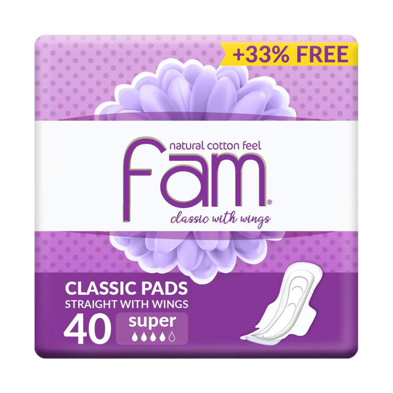 Fam, Sanitary, Napkins, with, Wings, - Large, Classic, 40 pads,