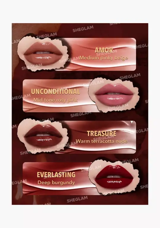 Shiglam, Lip Gloss Set, Amber Rose, 4 Pieces