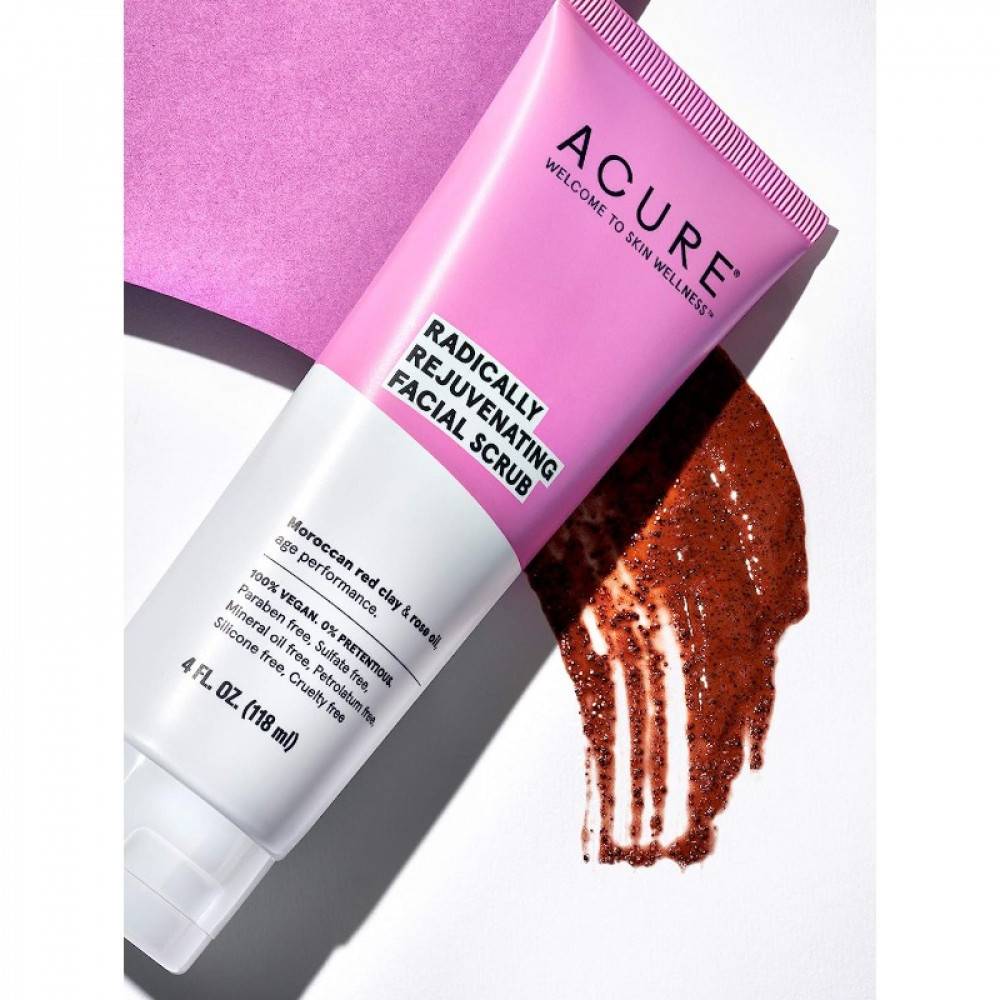Acure Moroccan red clay scrub to cleanse, sterilize and moisturize the face