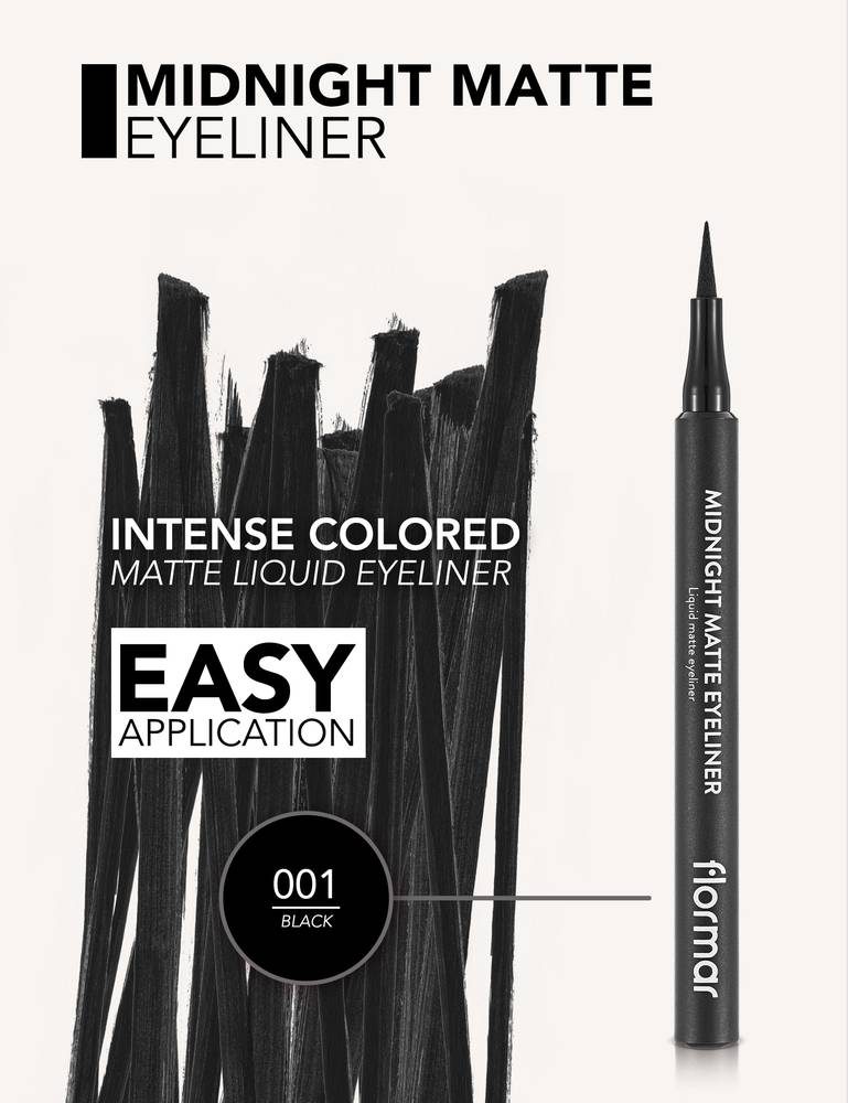 Flormar, Eyeliner, Matte, Midnight, - Black