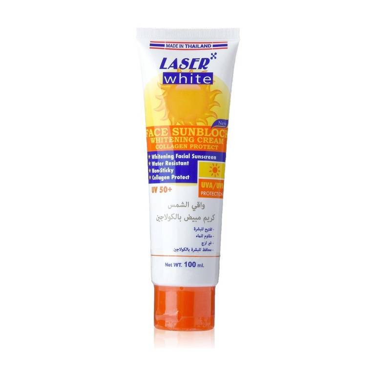 Laser White, Sunscreen Cream, Whitening with Collagen, UV50+ Skin Protection, 100g