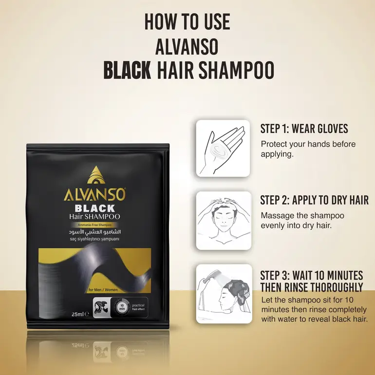 Alvanso, Black Hair Dye Shampoo Sachet - Single Use