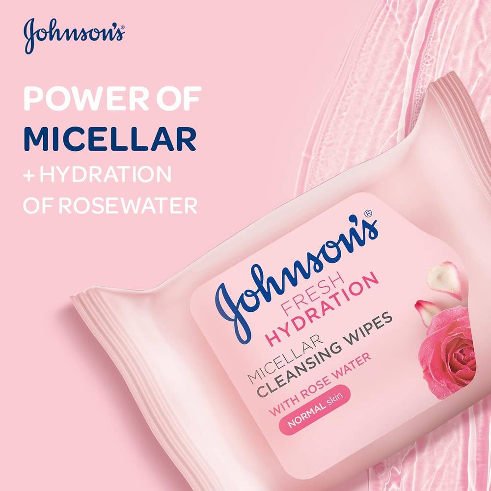 Johnson's, Micellar Makeup Remover, Wipes with Rose Water, - For Normal Skin