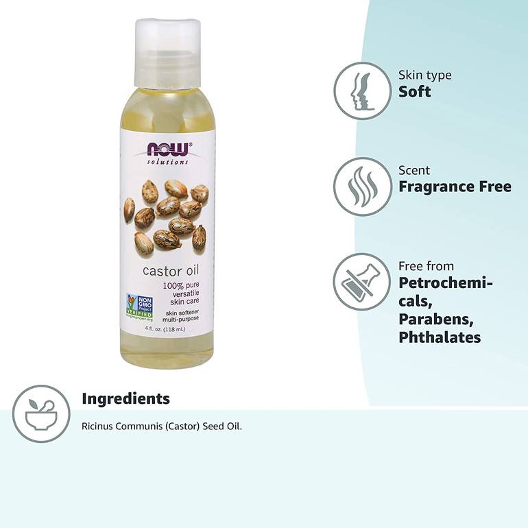 Now, Castor Oil, Purifying, Skin Softening, 473ml