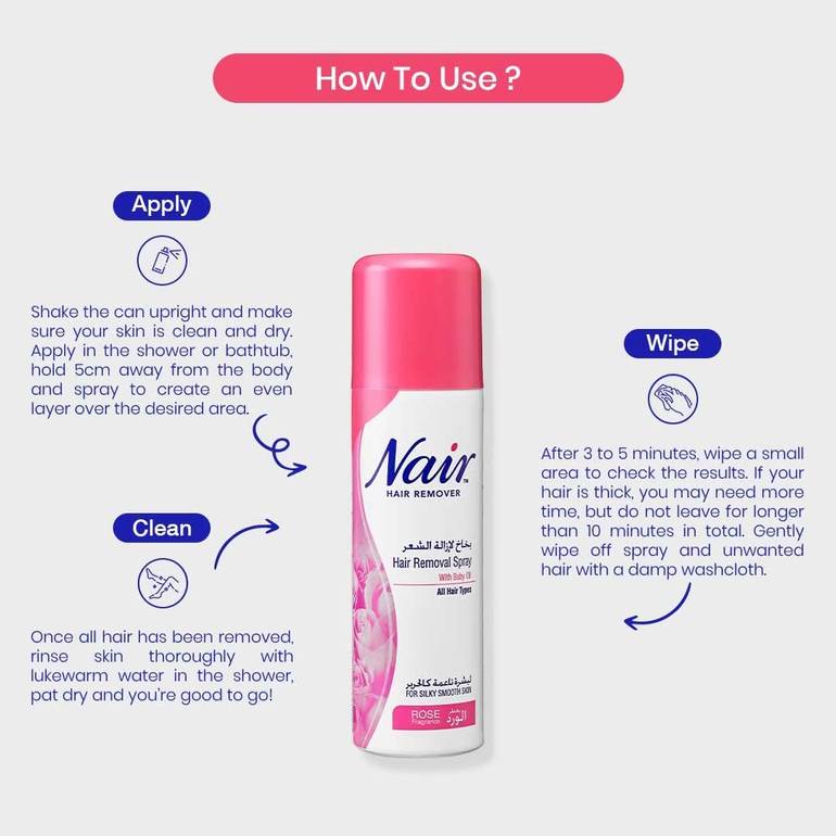 Nair, hair removal spray, rose scent for legs and underarms,