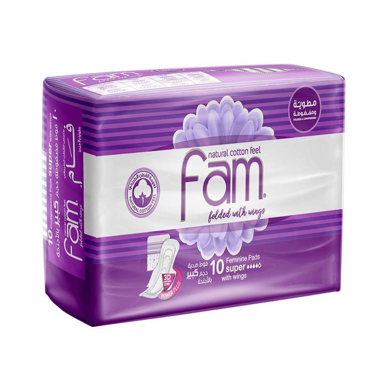 Fam, Sanitary Pads with Wings, - Large 10 Pack