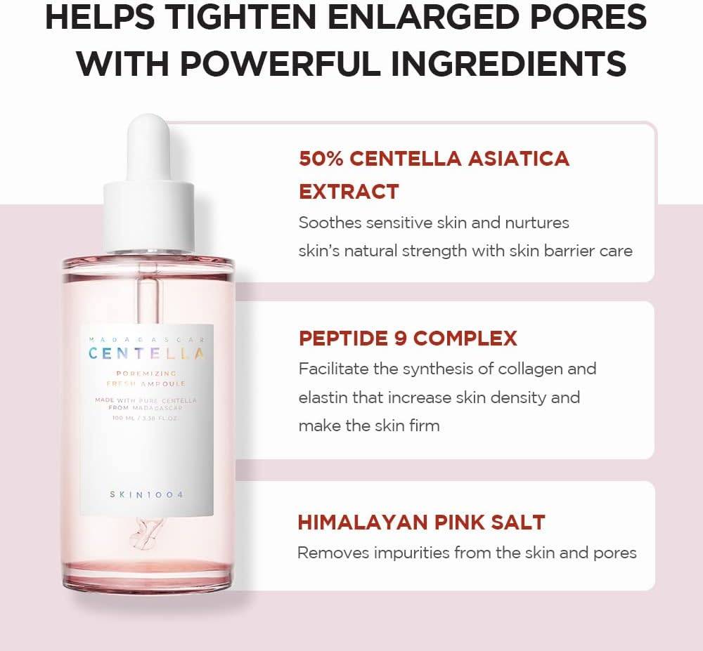 Skin 1004, Madagascar, Centella Ampoule Serum, Refreshing Pore Tightening, - 100ml