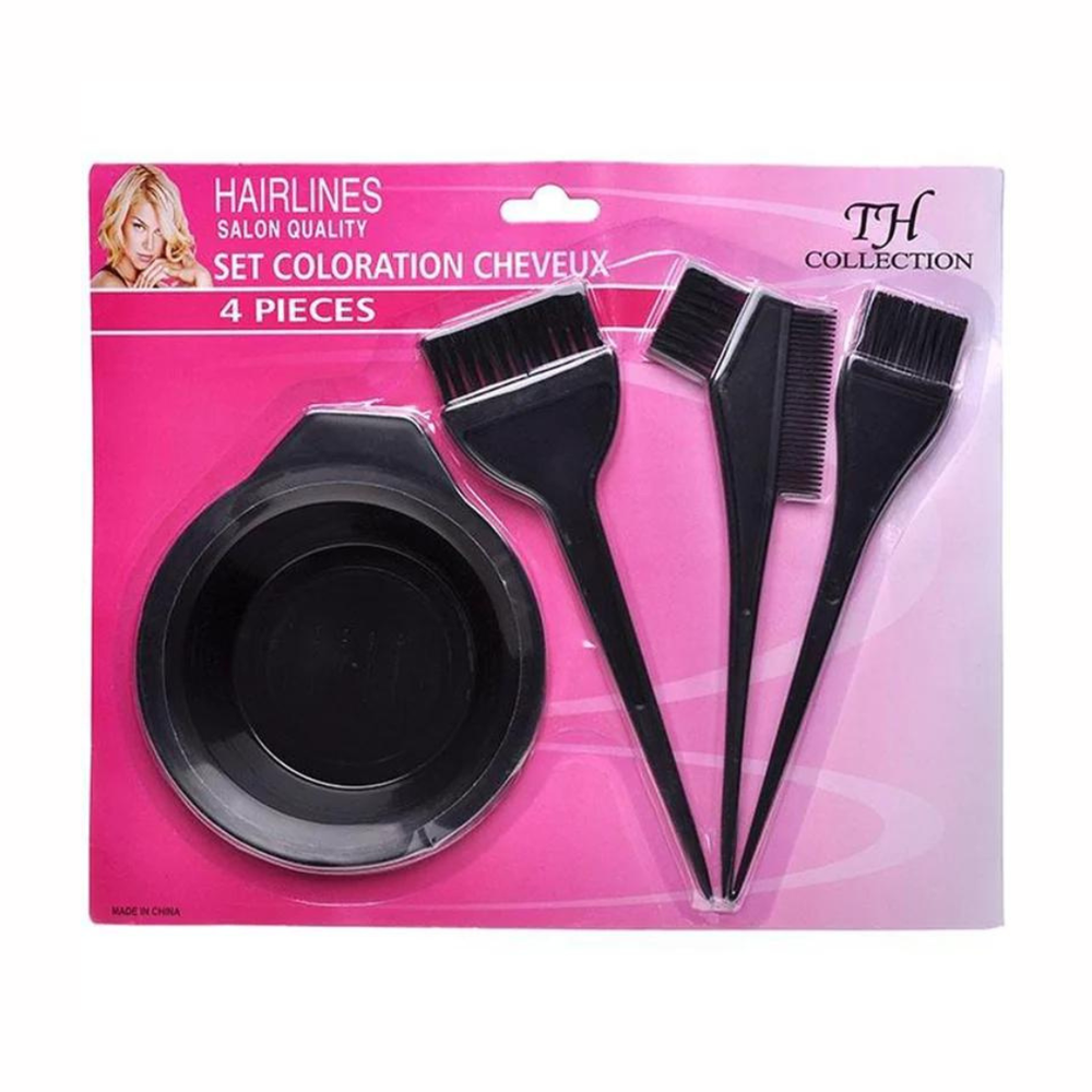 Set of brushes together and a bowl for hair dye