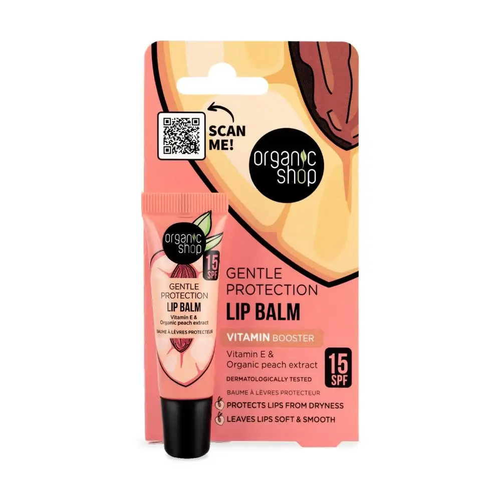 Organic Shop Gentle Protection Lip Balm with Organic Peach Extract, Vitamin E & SPF 15