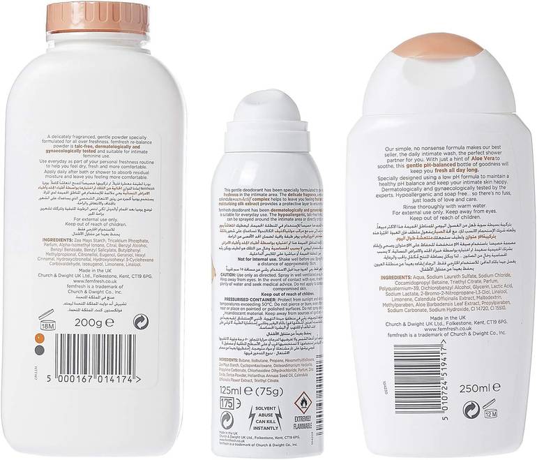 Femfresh, 3-in-1 Set, Spray, Powder and Wash for the Intimate Area