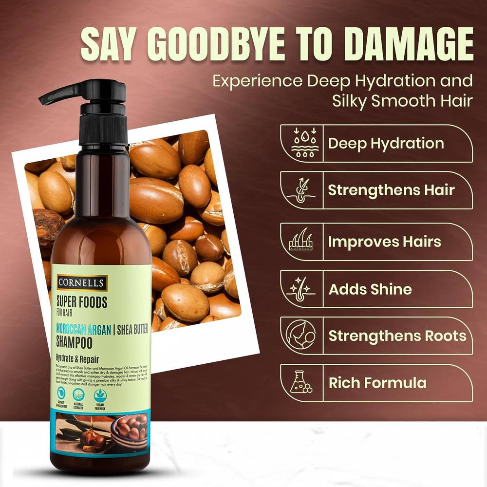 Cornells, Moroccan Shea & Argan Butter Shampoo, Superfood, - 500ml