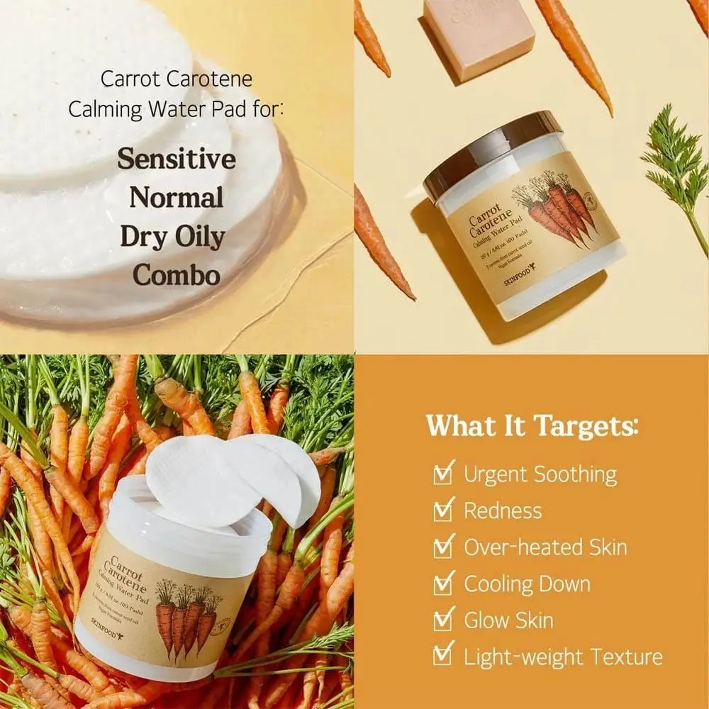 SKINFOOD, Carrot Calming Cotton Pads – 60 Pads