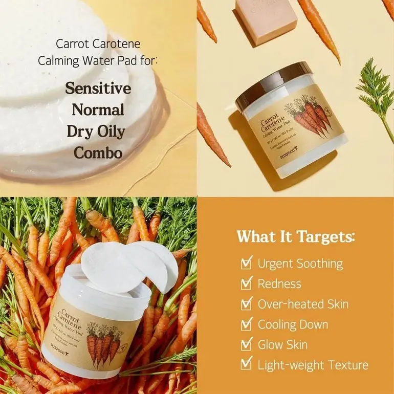 SKINFOOD, Carrot Calming Cotton Pads – 60 Pads