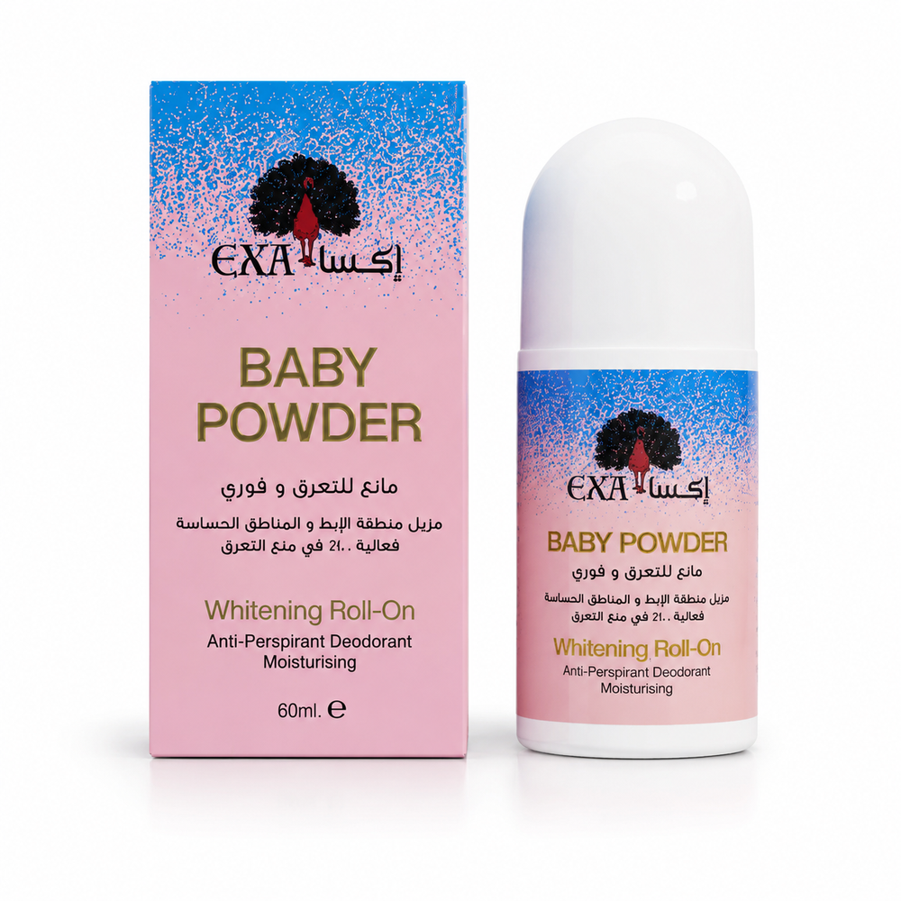 EXA Baby Powder Whitening Roll-On, Anti-Perspirant Deodorant, Moisturising - 60ml