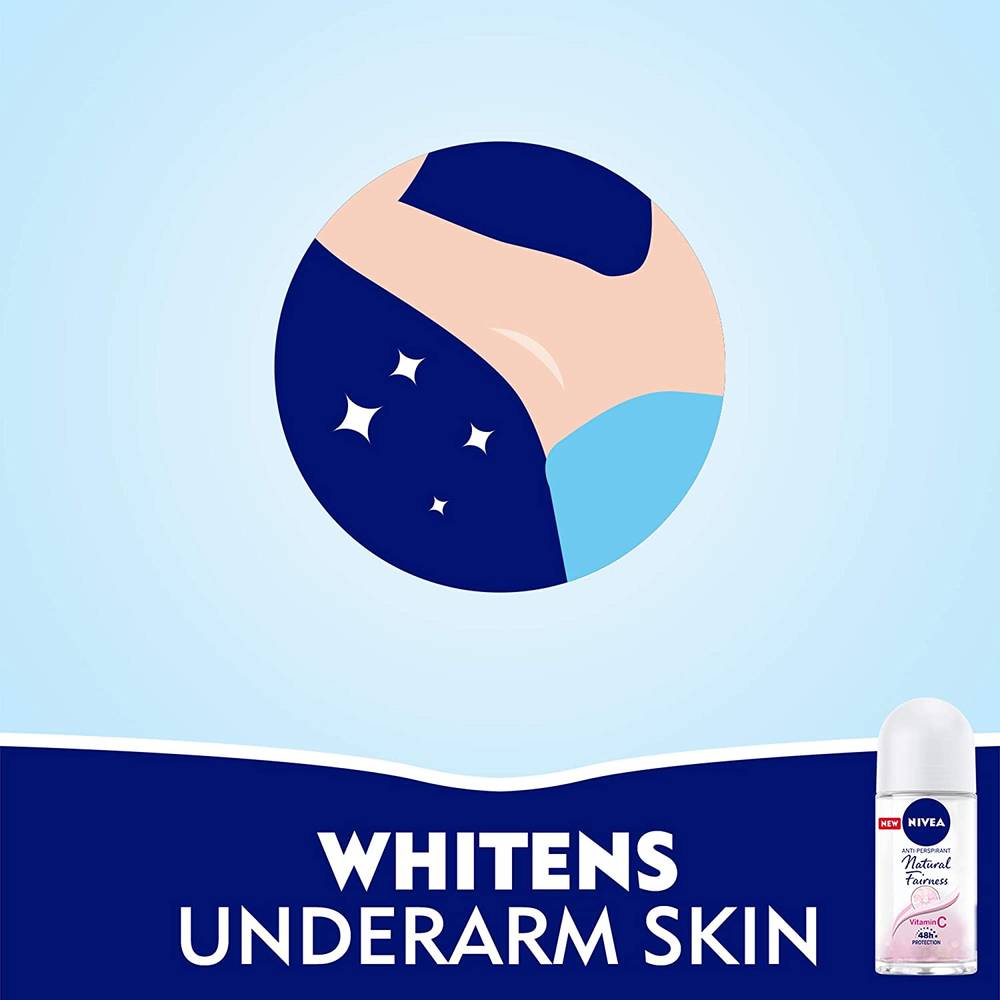 NIVEA, Deodorant, Roll-On, Natural Fairness, Anti-perspirant, For Women, - 50ml