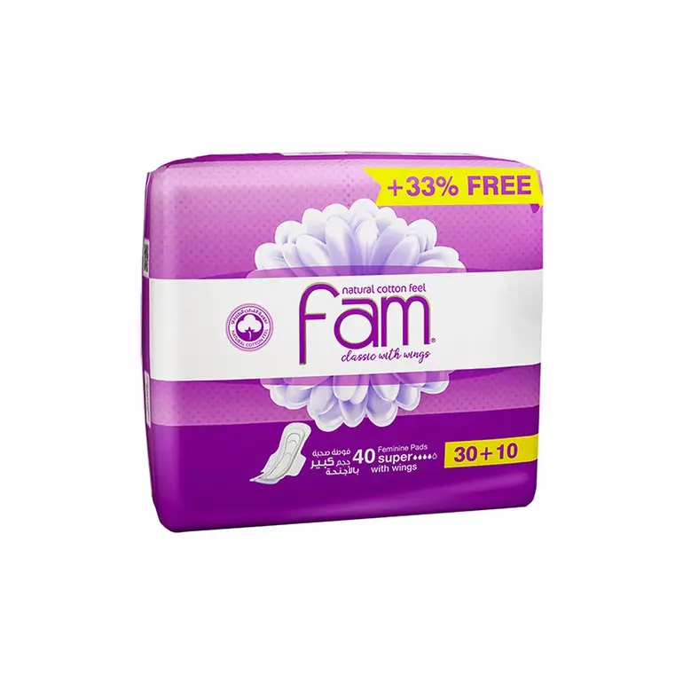 Fam, Sanitary, Napkins, with, Wings, - Large, Classic, 40 pads,