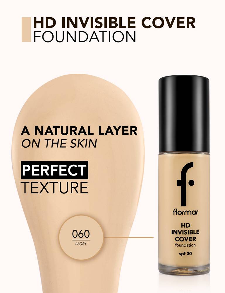 Flormar, HD Invisible Cover Foundation, – 60 Ivory