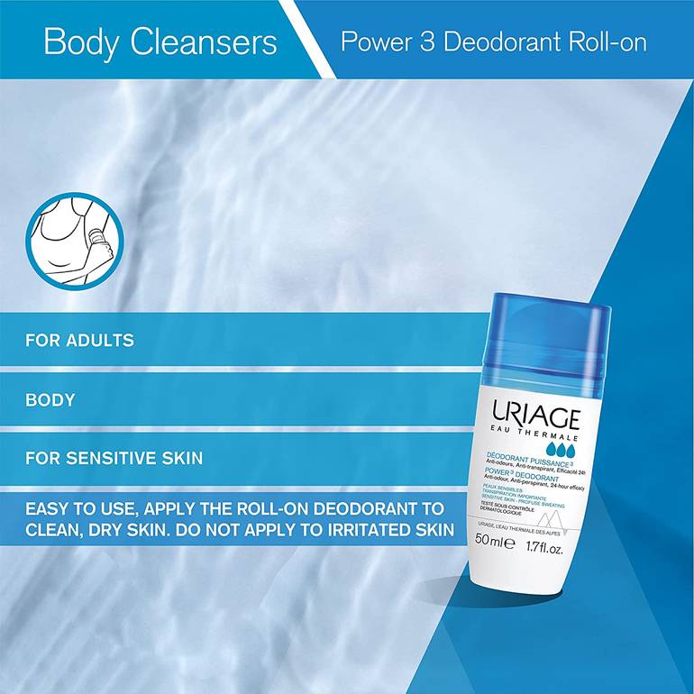 Uriage, Deodorant, Power 3, Roll-On, - Anti-odor, For Sensitive Skin