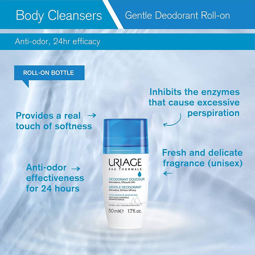 Uriage, Deodorant Roll-On, Gentle Anti-Odor, For Sensitive Skin, 50ml