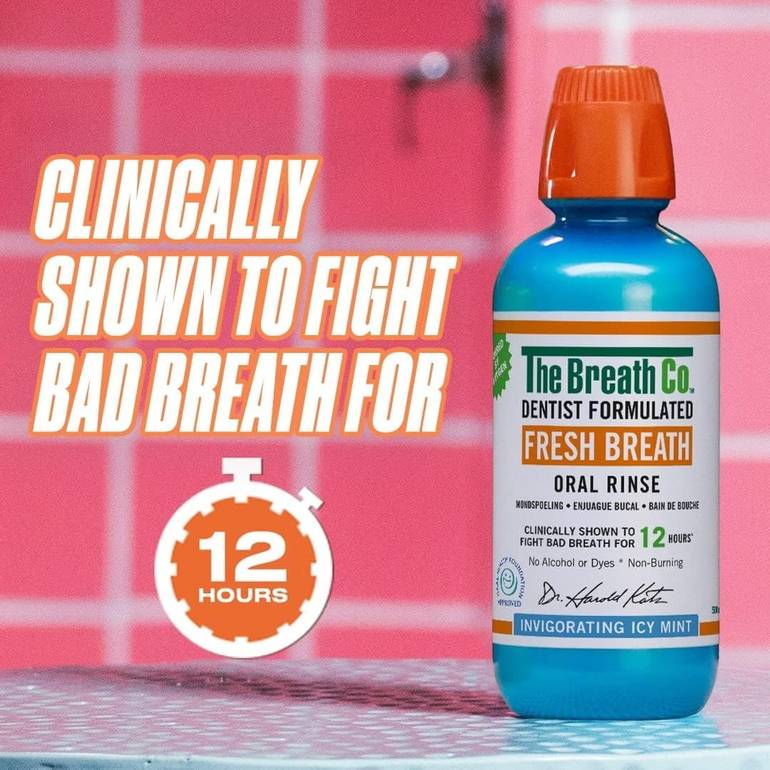 The Breath Co. Mouthwash, Fresh Bright, Icy Mint, 500ml