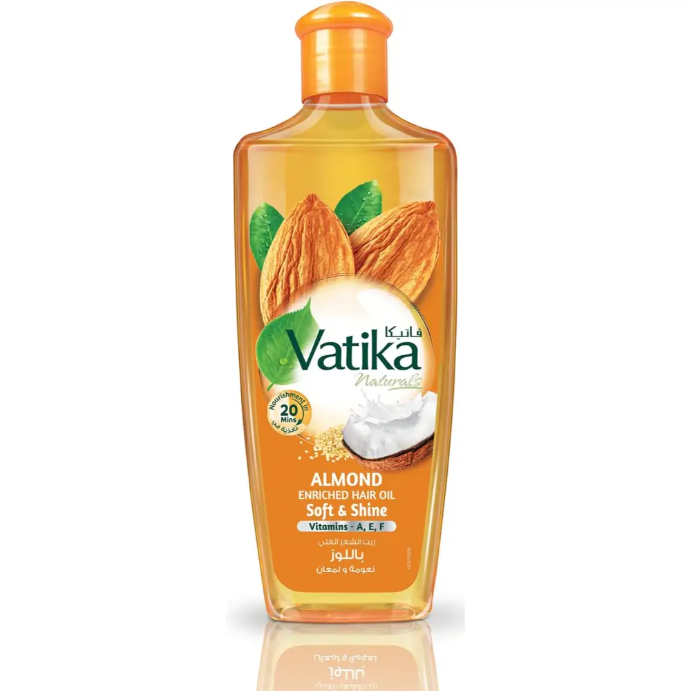 Vatika, hair oil, rich, with almonds, softness, and shine,