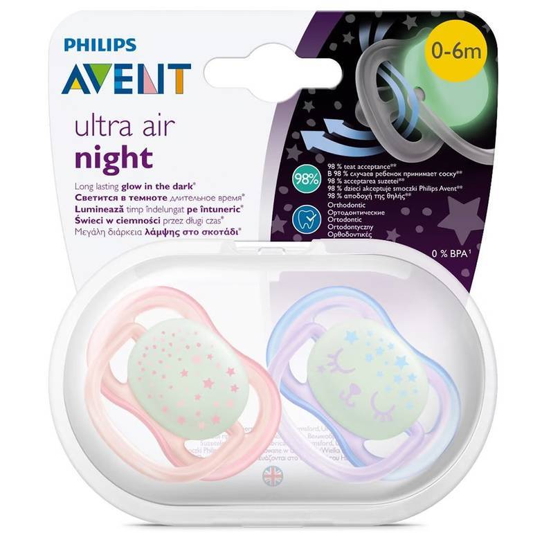 Philips Avent Ultra Air Night Pacifier Glow in the Dark (0–6m) – 2 Pack