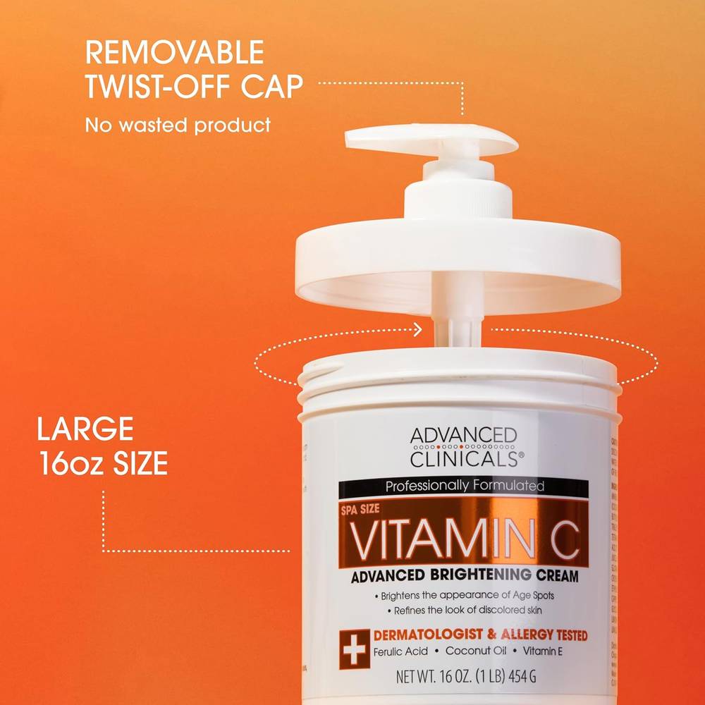 Advanced Clinicals, Cream, Advanced Skin Brightening, with Vitamin C, - 454g