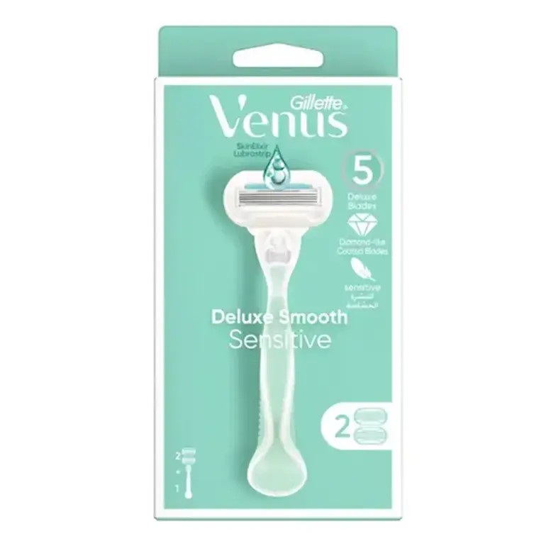 Gillette Venus, Deluxe Smooth, Sensitive Razor, - 2 Replacement Blades