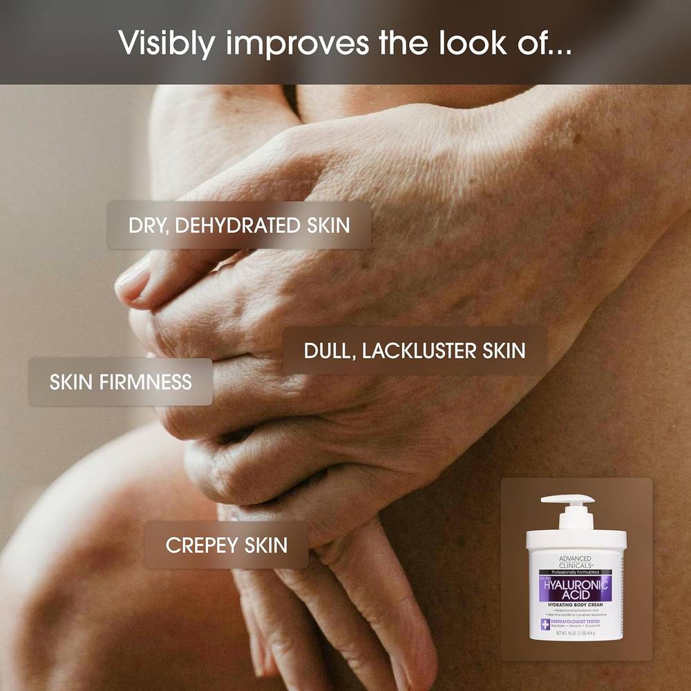 Advanced Clinicals, Cream, Instant Hydrating Skin Moisturizer, with Hyaluronic Acid, - 454g