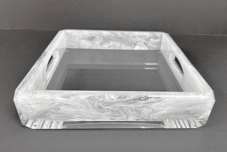 Square White Tray with handles