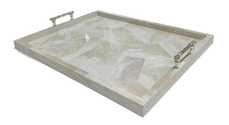 Large Cream Tray with Bamboo Handles