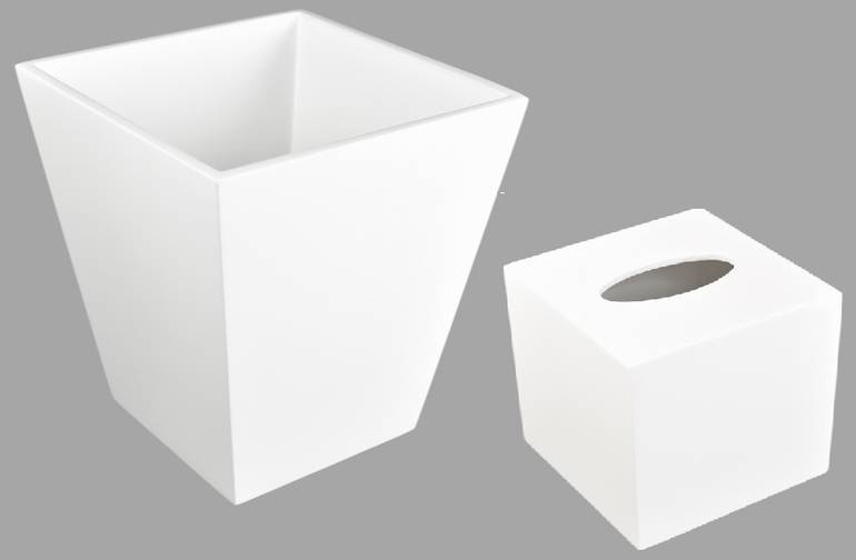 Elegant White Color ‎Wood Set of Tissue Box & Waste Basket