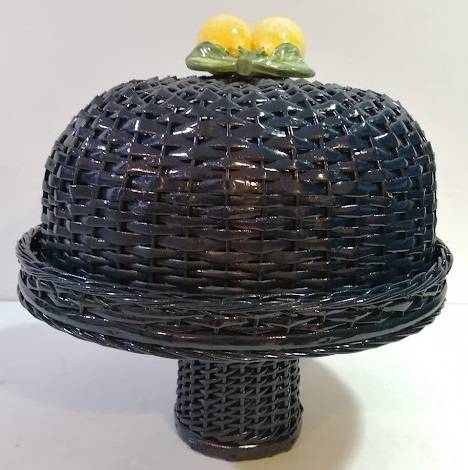 Dark Blue Rattan Cake Holder with Base & Ceramic Sicilian Lemon Adornment on the Top
